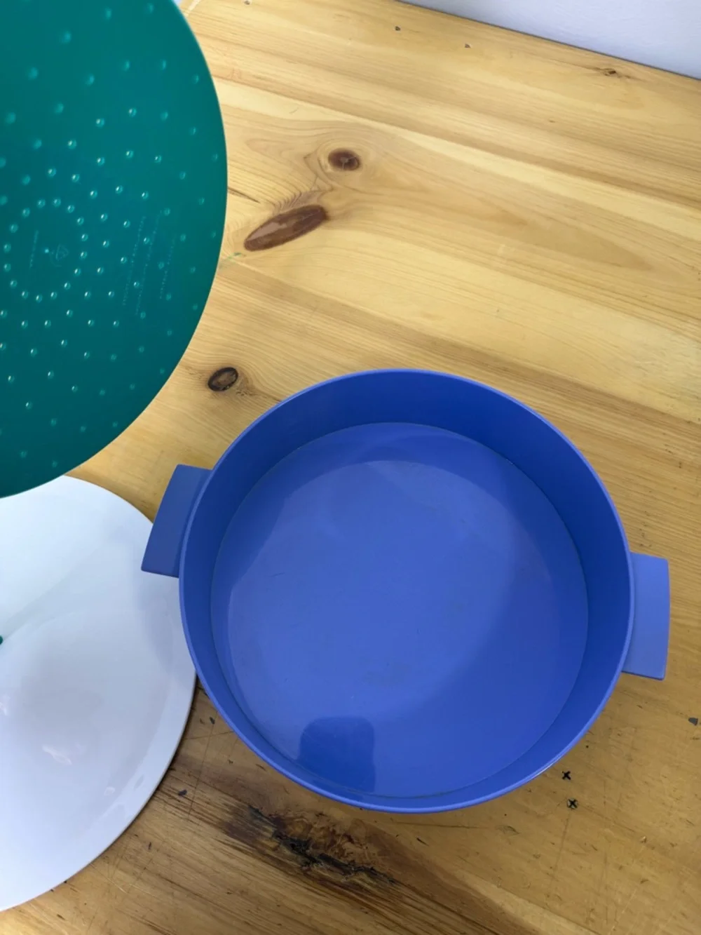 Vintage Tupperware Microsteamer Large 3-Piece Set Periwinkle Turquoise & White‎